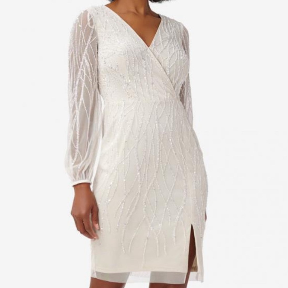 Adrianna Papell - Hand-Beaded Sheath Cocktail Dress With Pearl Trim - NWT